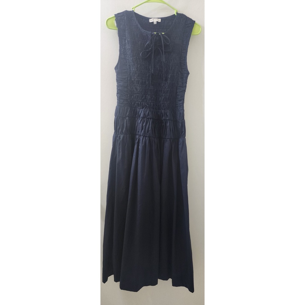 Moon River Navy Blue Smocked Tiered Midi Dress MR9648NR Sleeveless Medium